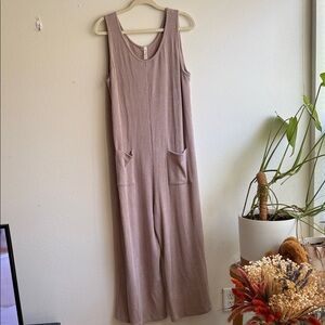 mts Sleeveless Ribbed Wide-Leg Jumpsuit in Mauve